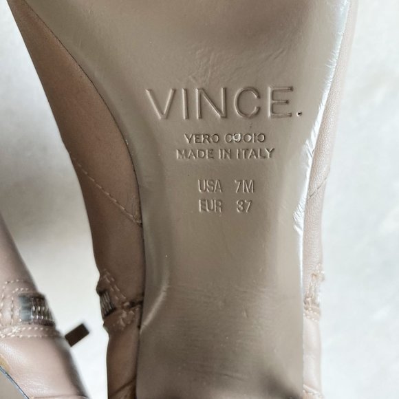 Vince tan / taupe / clay leather ankle boots / booties with chunky heel open toe - Picture 11 of 11